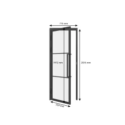 Schulte Complete Glazen Binnendeur 77x201-atelier- Mat Zwart - Helder - 3 Vakken- Scharnieren Links