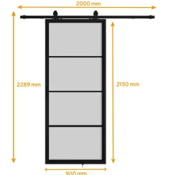 Schulte Complete Glazen Schuifdeur - 90x215 - 4 Vakken - Mat Glas - Decor Industrieel