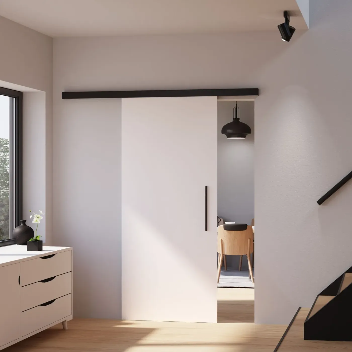 Schulte complete schuifdeur - 88x203 - hout wit -zwarte stanggreep-noir -doubele softclose