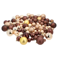 4seasonz Kerstballen Set 130 Kunststof - Ballen Piek En Parelsnoer Bruin