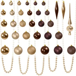 4seasonz Kerstballen Set 130 Kunststof - Ballen Piek En Parelsnoer Bruin