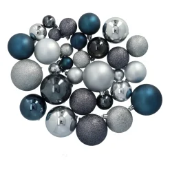 4seasonz Kerstballen Set 130 Kunststof - Ballen, Piek En Snoer - Zilver/blauw