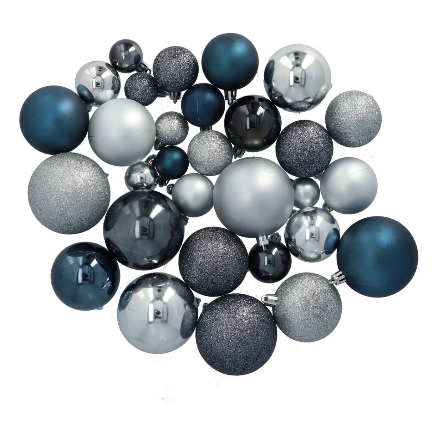 4seasonz Kerstballen Set 130 Kunststof - Ballen, Piek En Snoer - Zilver/blauw