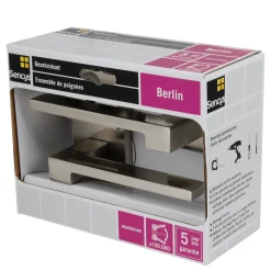 Sencys Deurkruk op Rozet Berlin - Aluminium - RVS Look Satin - Sleutelgat - Vierkant Rozet - 128 mm