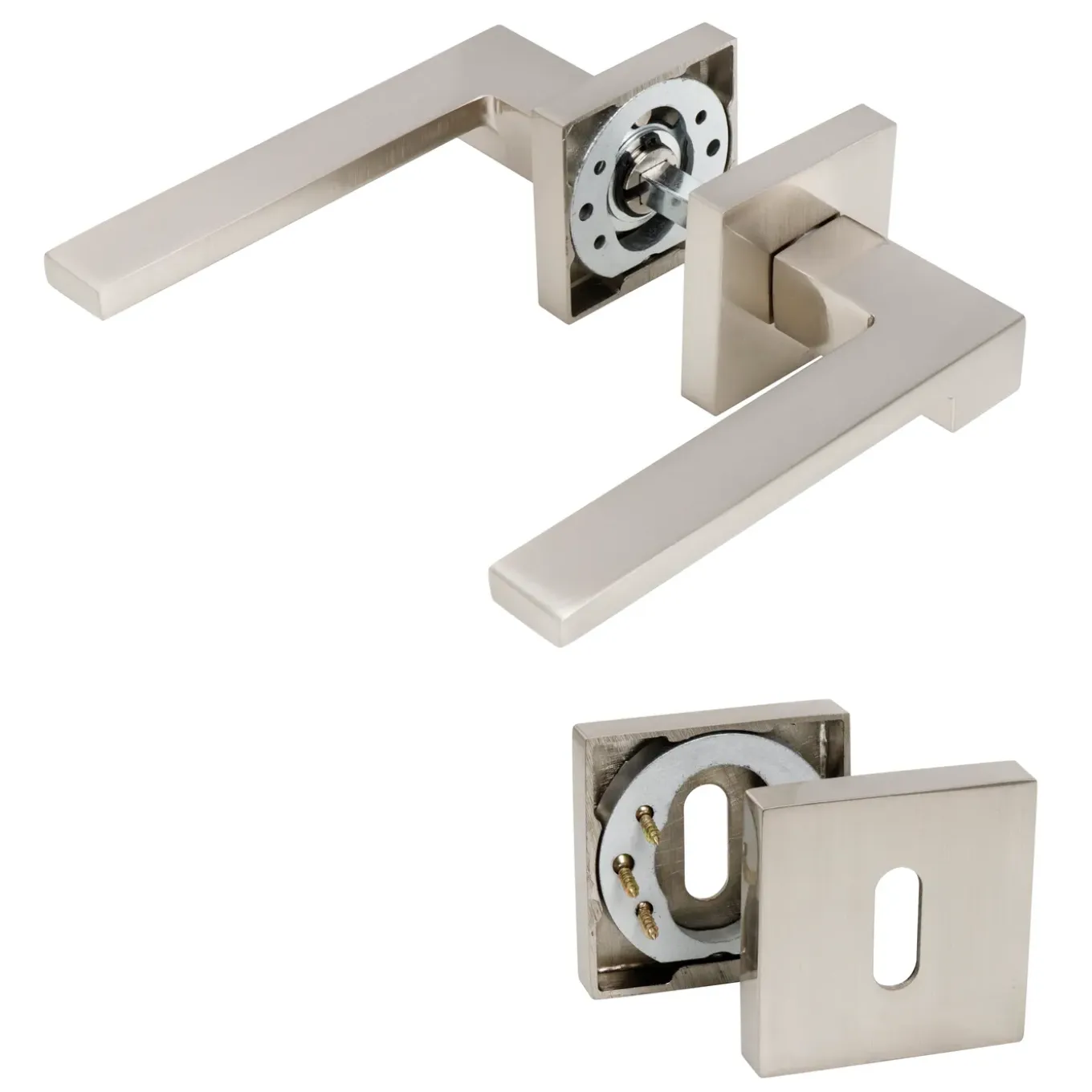 Sencys Deurkruk op Rozet Berlin - Aluminium - RVS Look Satin - Sleutelgat - Vierkant Rozet - 128 mm