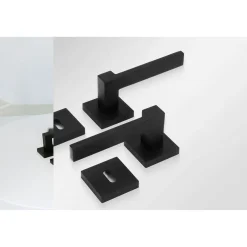 Sencys Deurkruk op Rozet Berlin - Aluminium - Zwart Gelakt - Sleutelgat - Vierkant Rozet - 128 mm