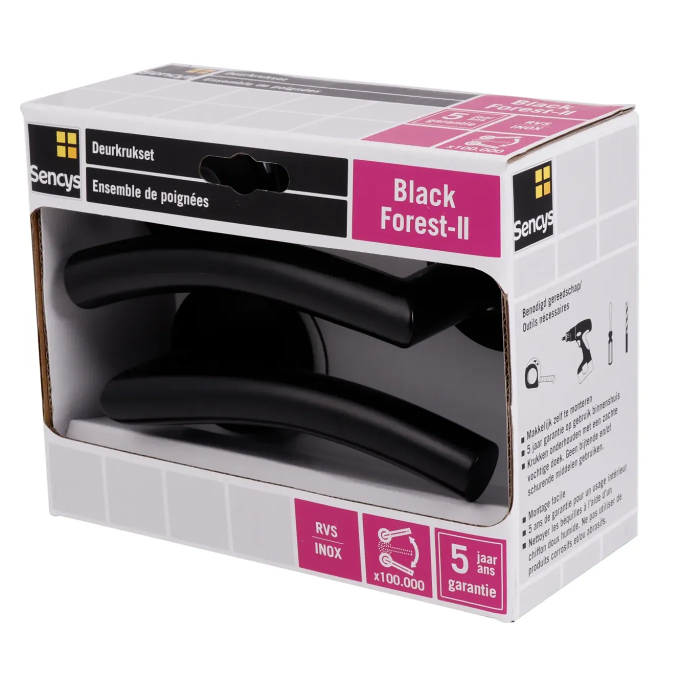 Sencys Deurkruk op Rozet Black Forest-II - RVS - Zwart Gelakt - Sleutelgat - 135 mm