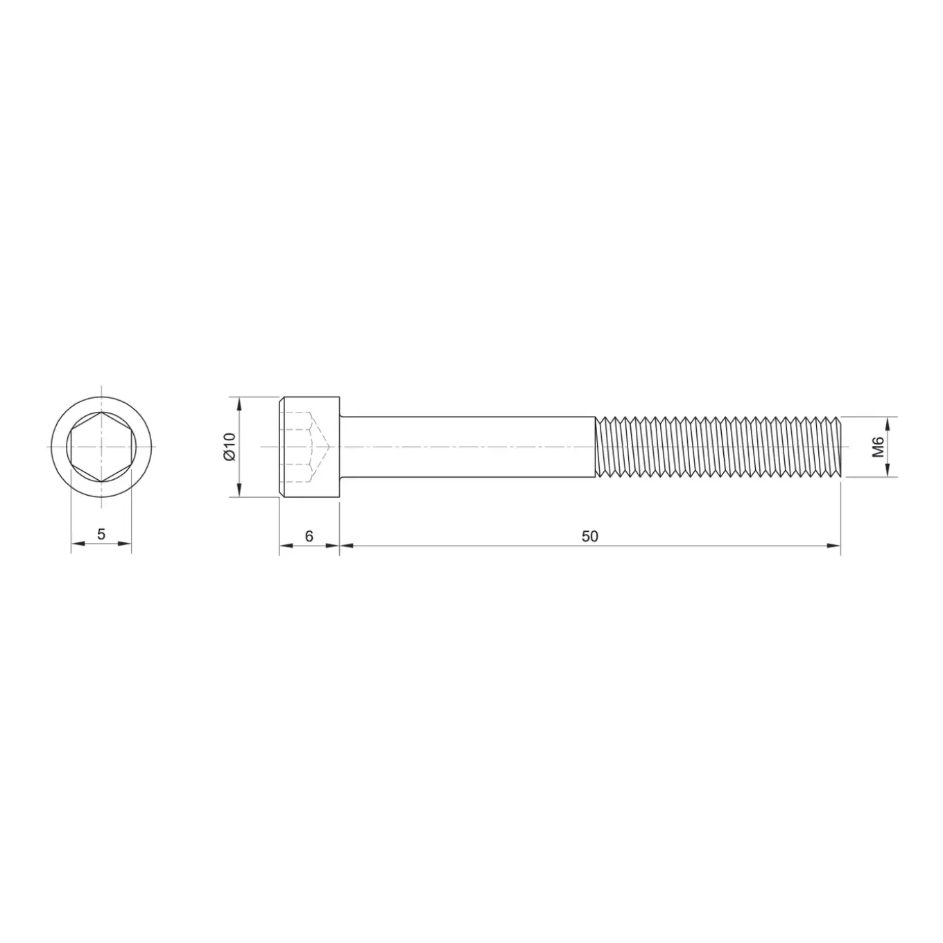Sencys inbusbout CK M6x50mm per 5 gegalvaniseerd
