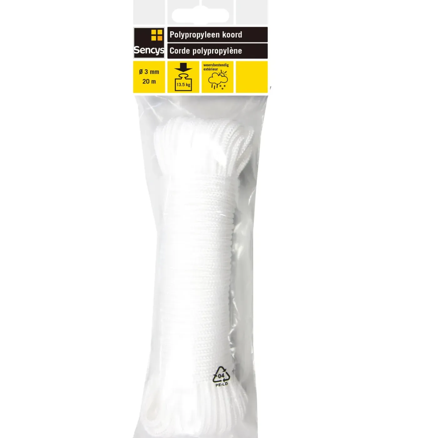Sencys Multifunctioneel touw - Gevlochten polypropyleen - Drijvend - 3mm x 20m - Wit