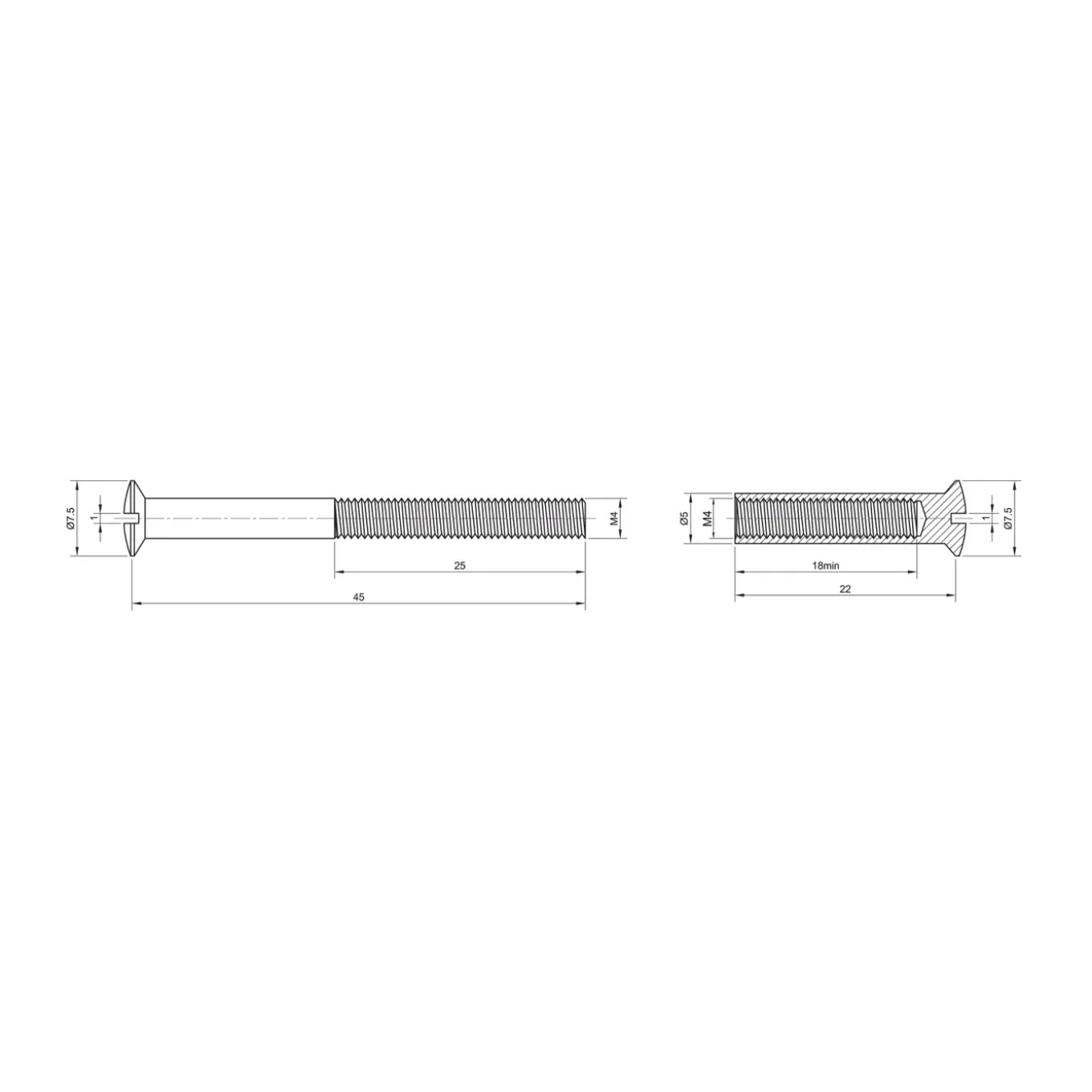 Sencys patentbout M4x45mm per 2 vernikkeld