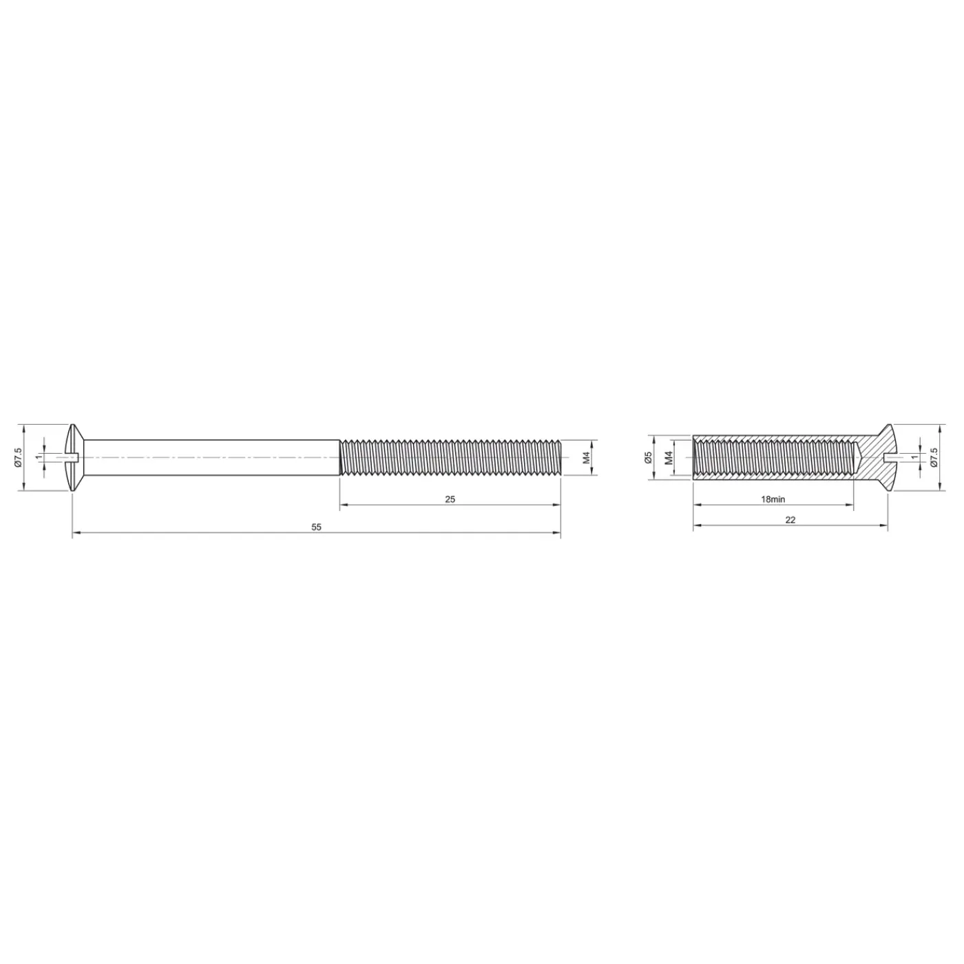 Sencys patentbout M4x55mm per 2 vernikkeld