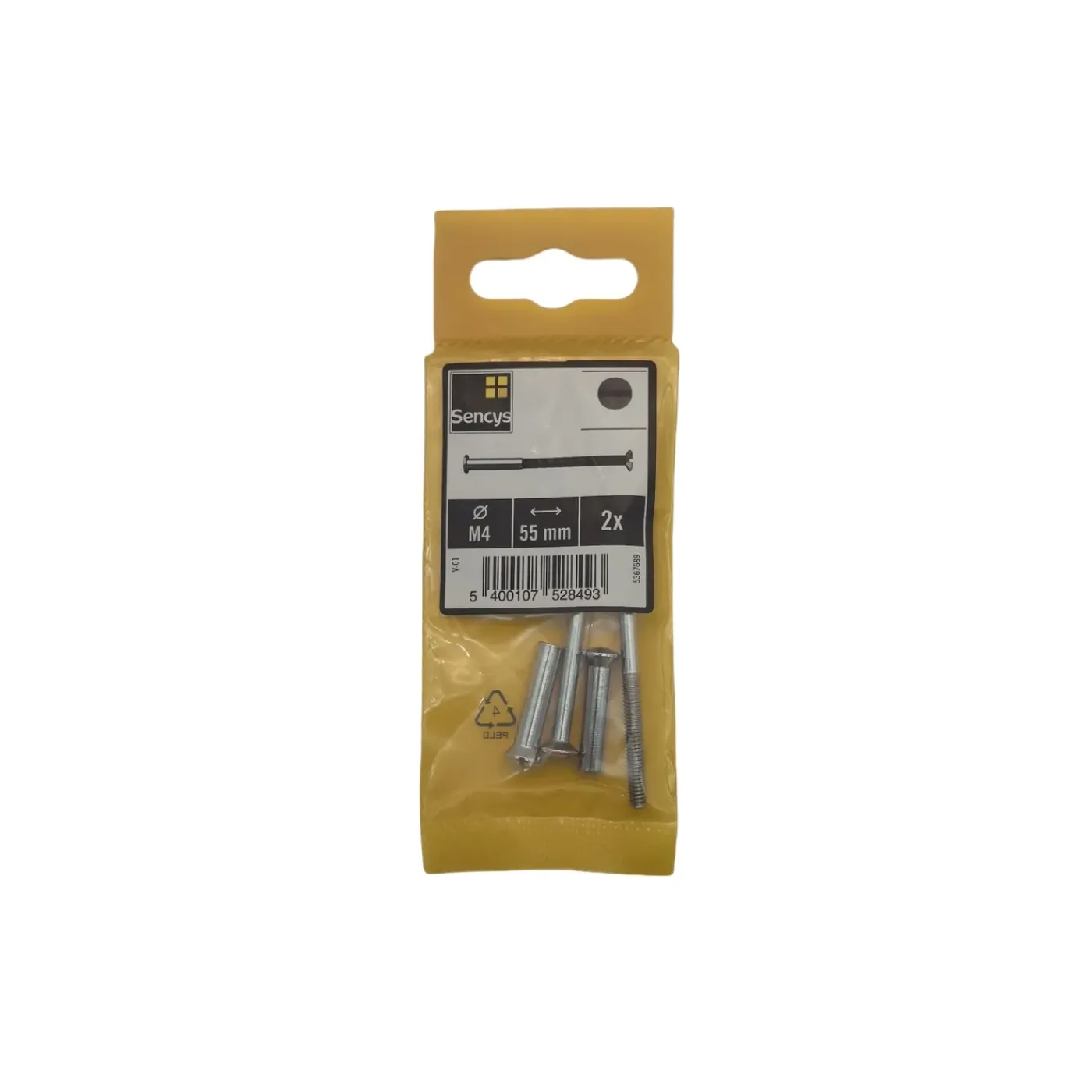 Sencys patentbout M4x55mm per 2 vernikkeld