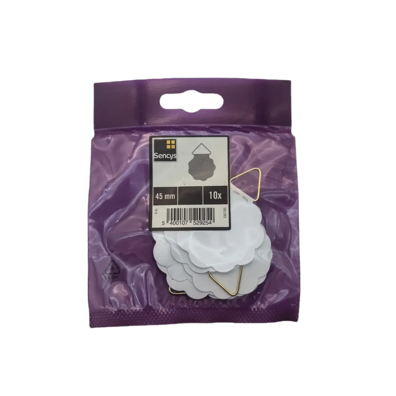 Sencys Plakhaakje voor schilderij - binnen - 45mm - wit - 10 stuks