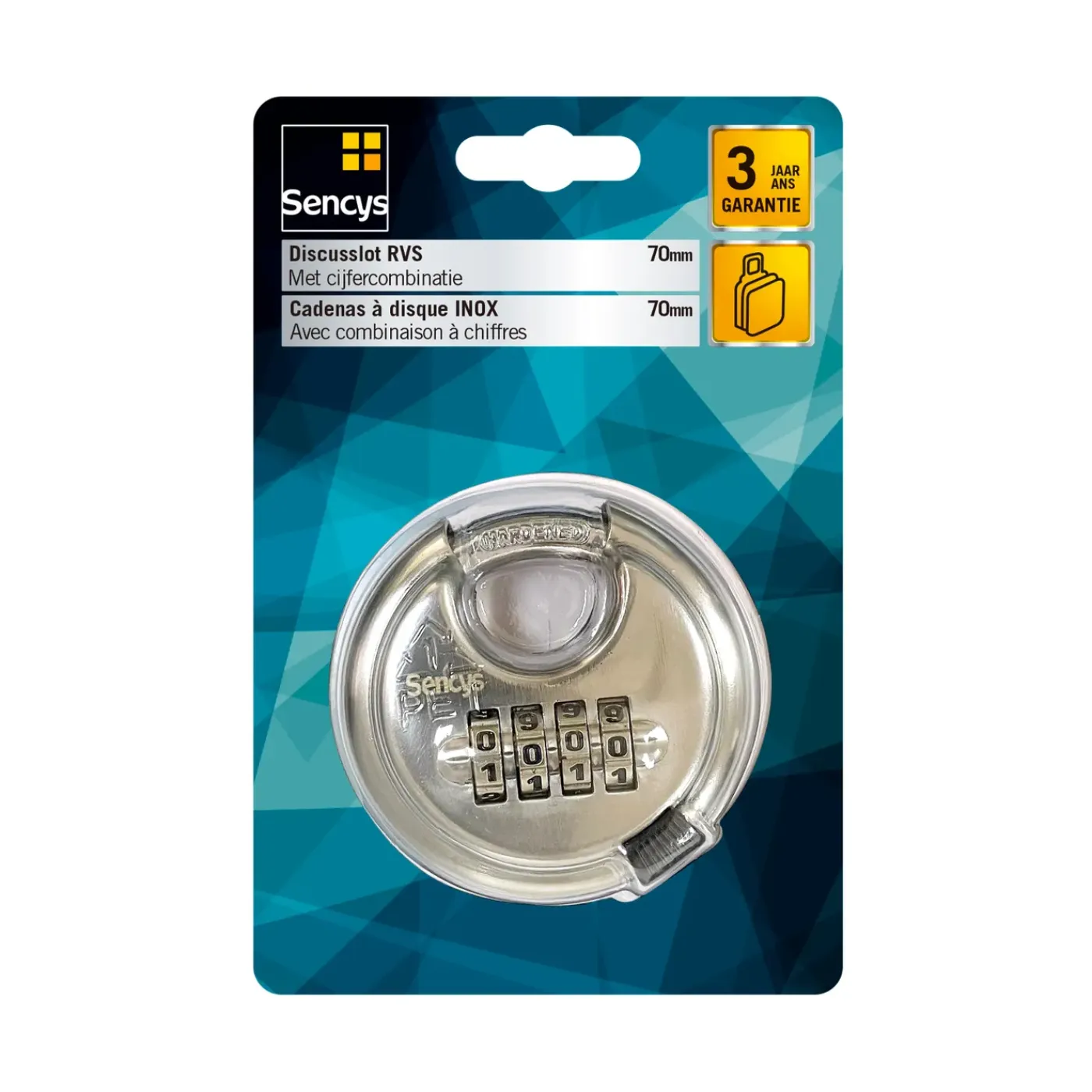 Sencys Schijfsleutelslot met combinatie - Roestvrij staal hoge veiligheid - Diameter 70 mm