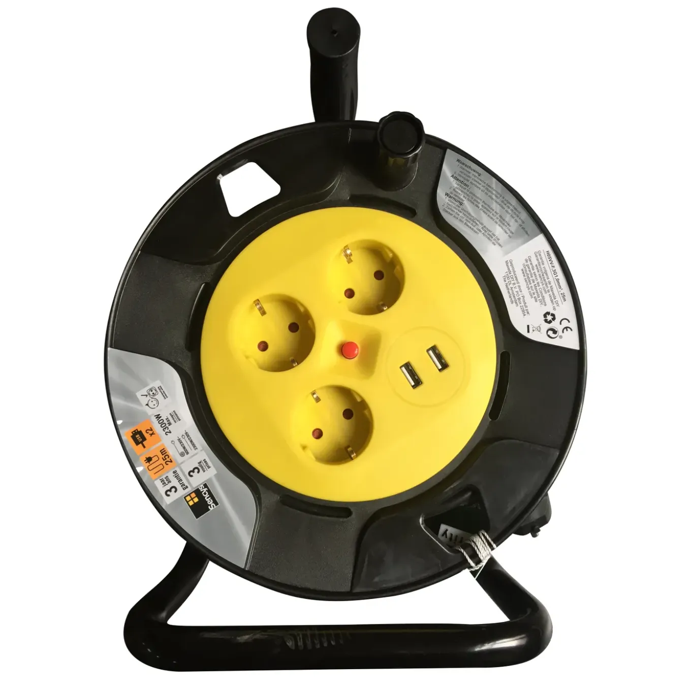 Sencys schuko haspel 2xUSB 25m 3G1.0