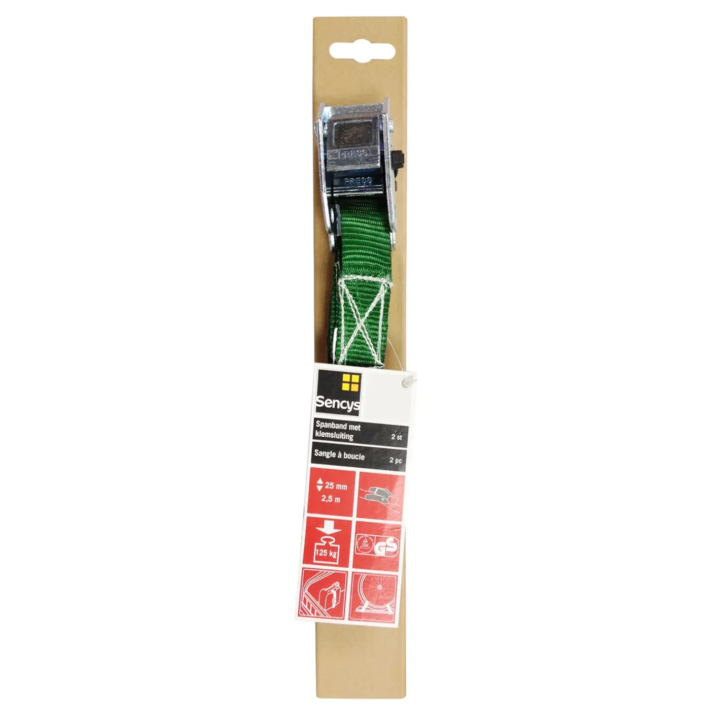 Sencys Sjorband Zonder Ratel Groen - 2,5mx25mm - 250kg - 2 stuks