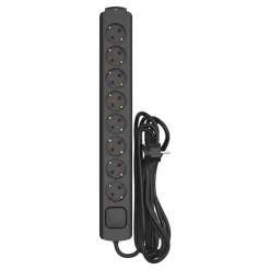 Sencys Stekkerdoos 8-voudig zwart 5 meter