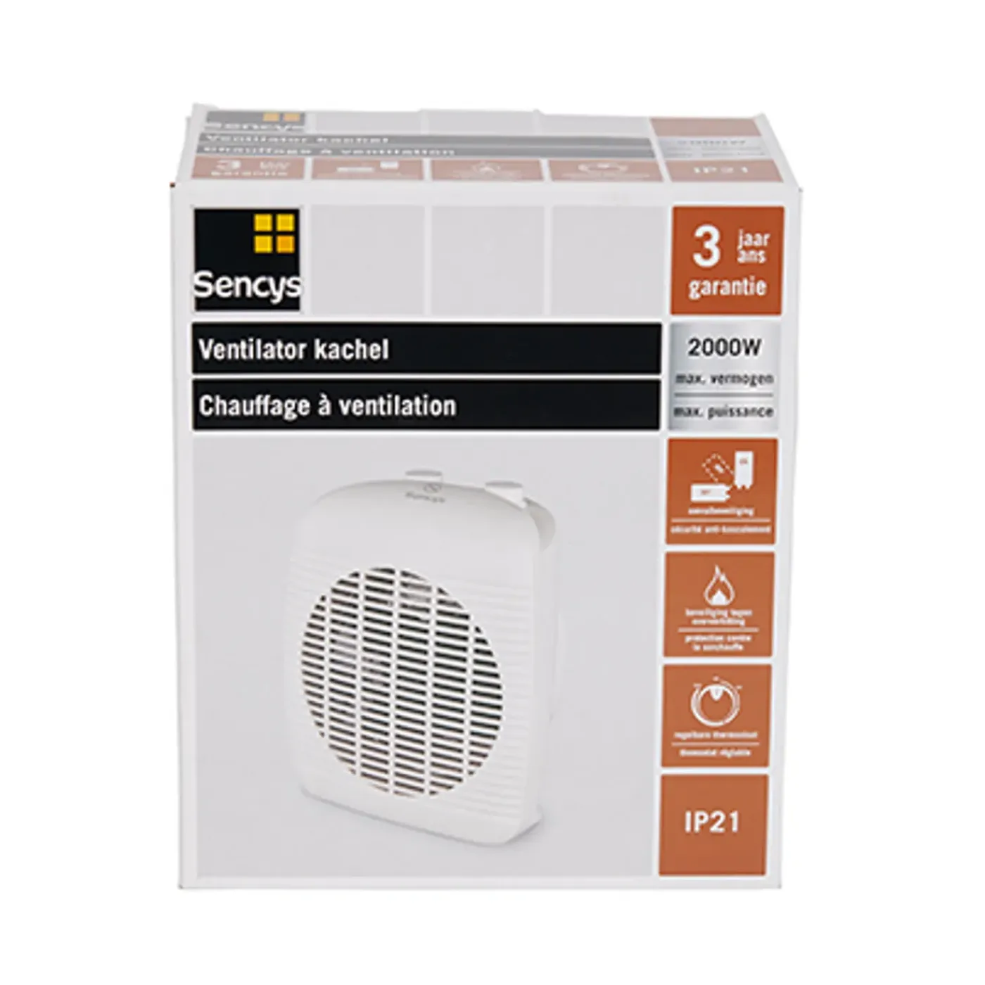 Sencys ventilatorkachel 2000W wit