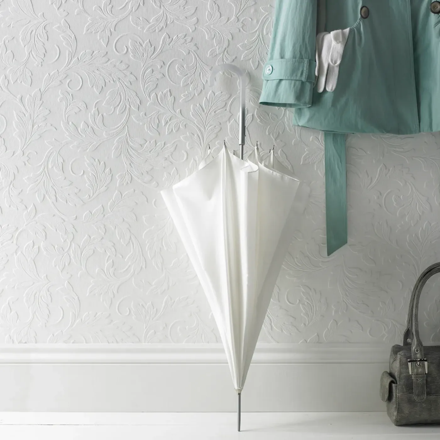 Sencys Vinylbehang Overschilderbaar Acanthus - Wit - 10,00m x 52cm