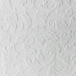 Sencys Vinylbehang Overschilderbaar Acanthus - Wit - 10,00m x 52cm