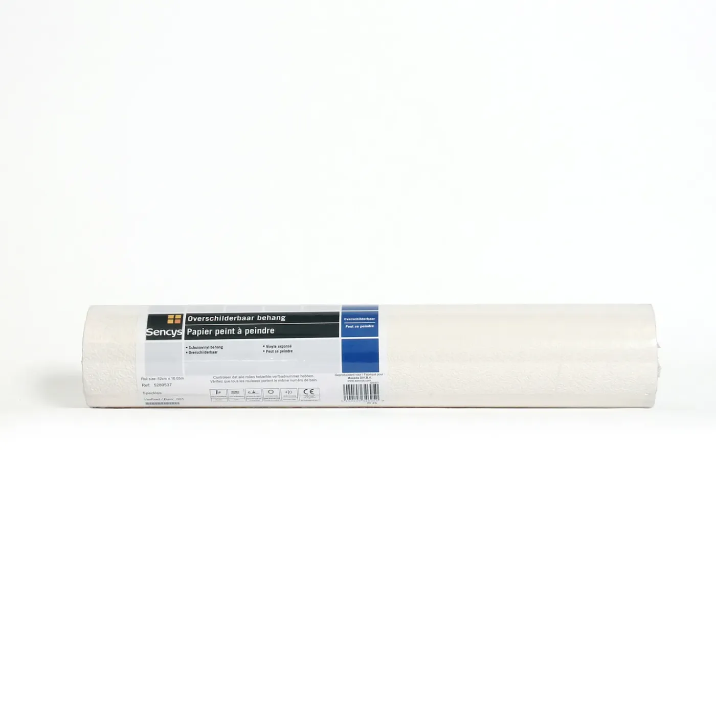 Sencys Vinylbehang Overschilderbaar Spikkel - Wit - 10,00m x 52cm