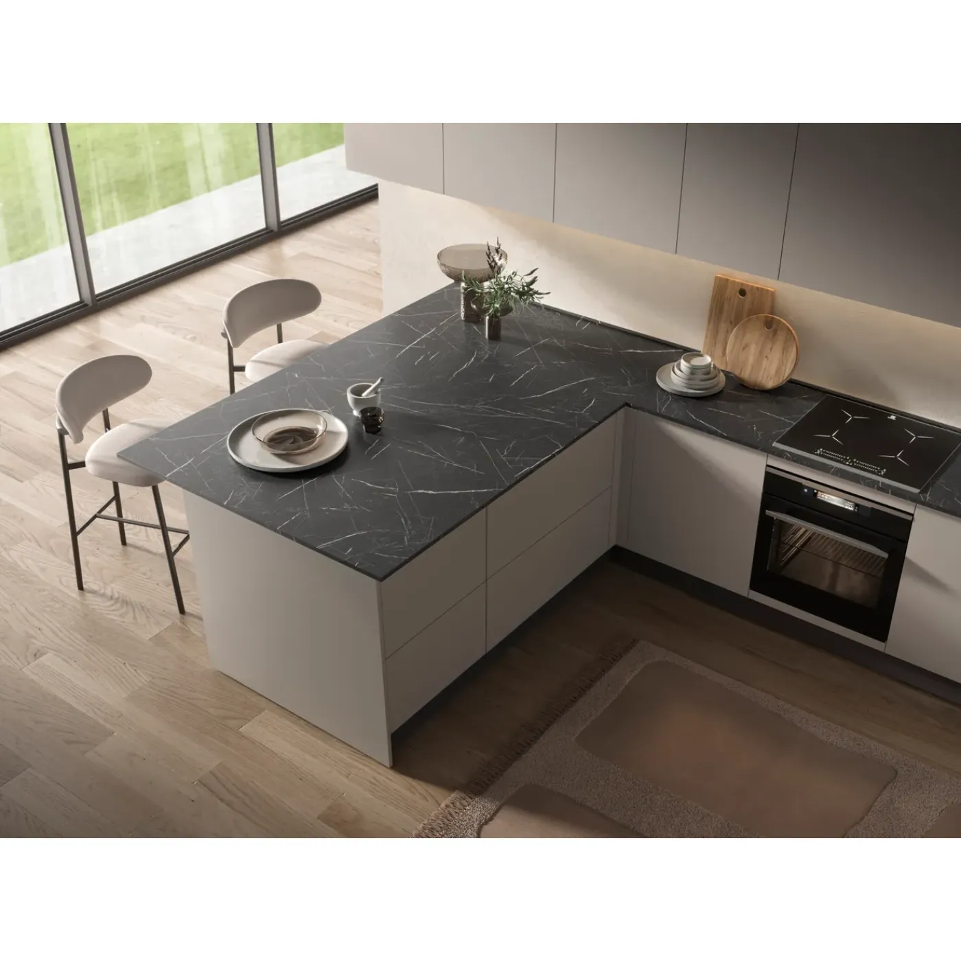Sencys - Werkblad - Mat - Zwart marmer - 304x64x3,8cm