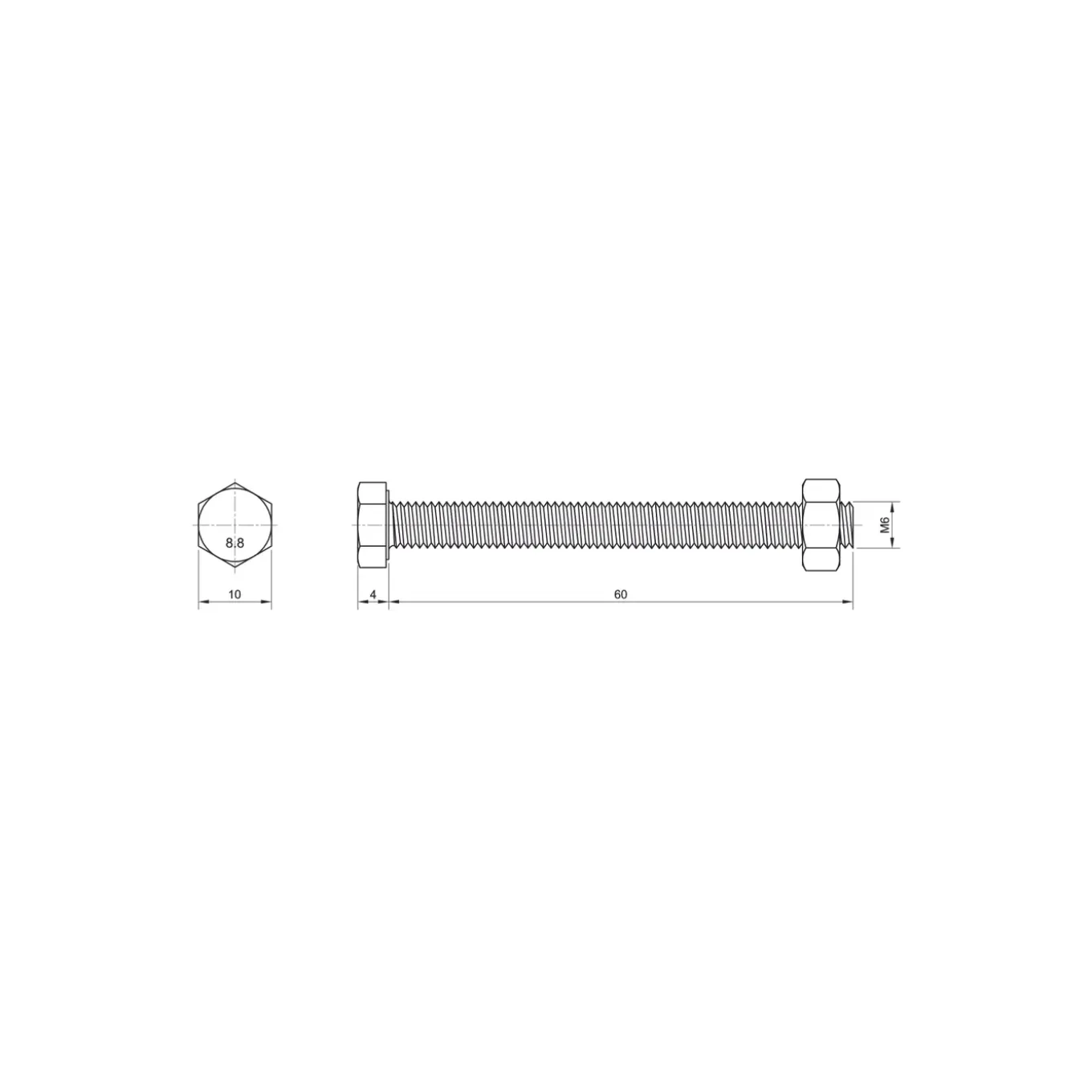 Sencys Zeskantbout met moer - Staal - M6x60 mm