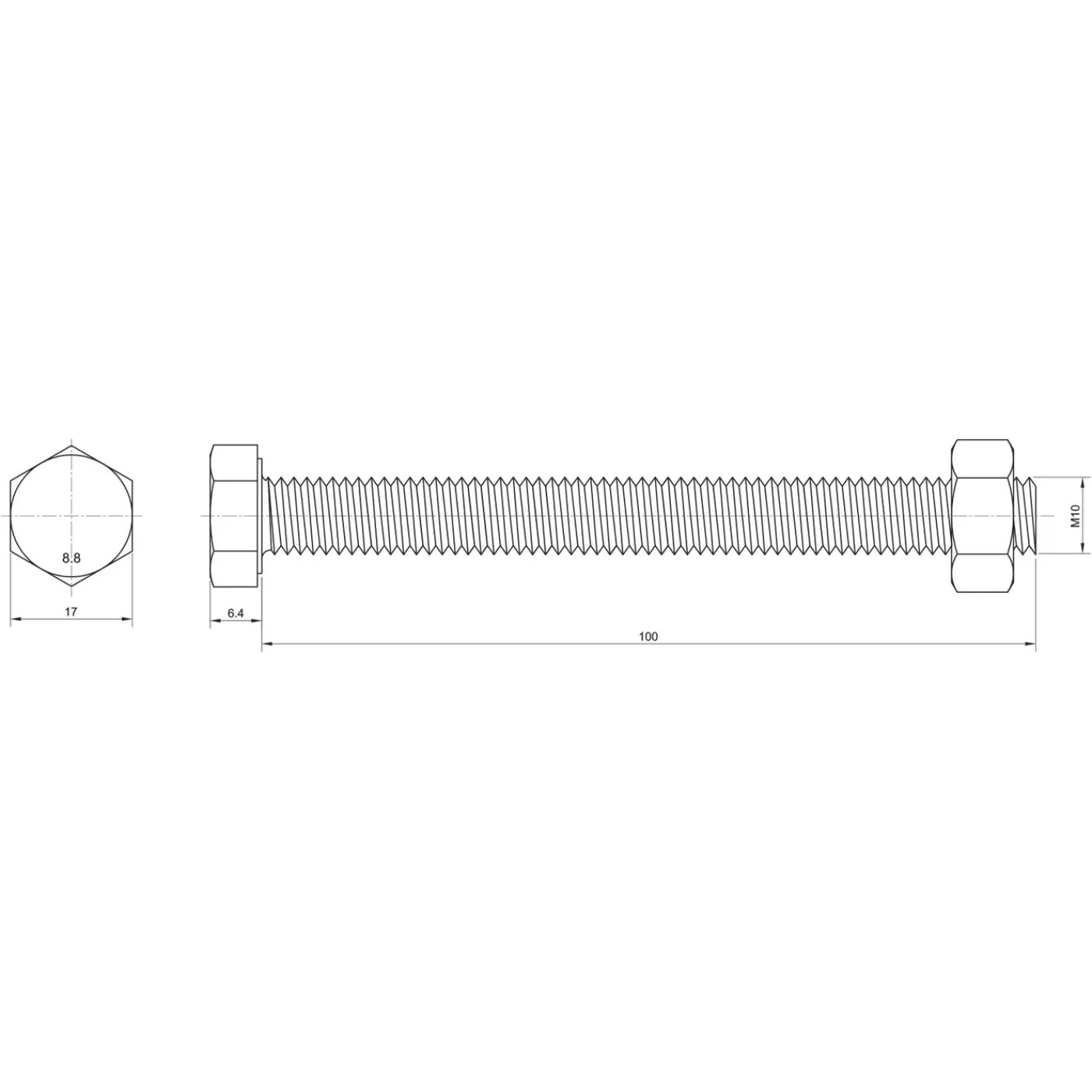 Sencys zeskantbout met moer - Staal - M10x100 mm