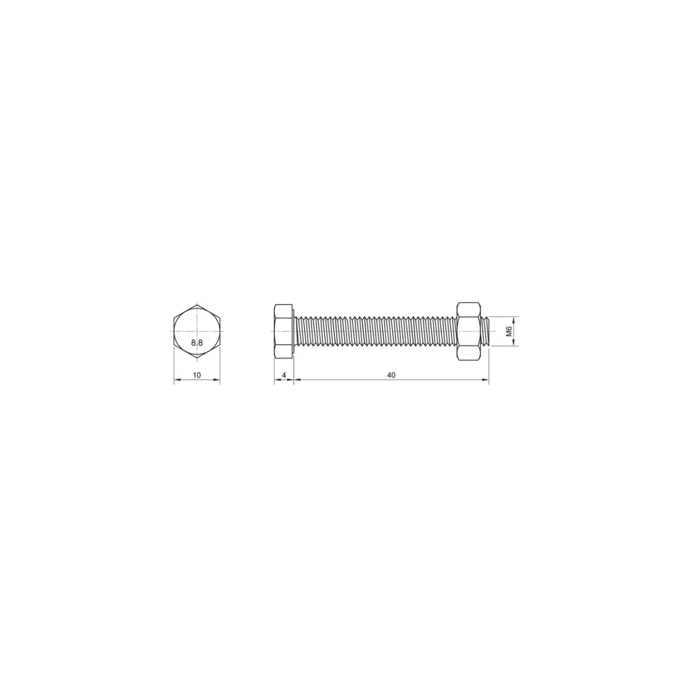 Sencys Zeskantbout met moer - Staal - M6x40 mm