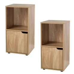 Casâme Set Van 2 Nachtkastjes Met 2 Compartimenten, Houtdecor, 1 Deur
