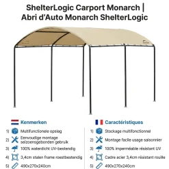 ShelterLogic Carport Monarch - Folie Carport 490x270x240 Cm - Beige
