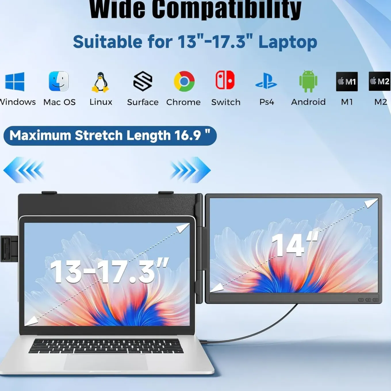 Siaviala - Draagbare Beeldschermuitbreiding - KX2 - 14" Compatibel Met 13-17,3"