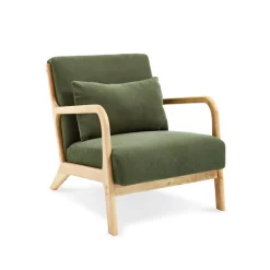 Sicaan Scandinavische Vintage Fauteuil Marie Khaki Corduroy En Hout