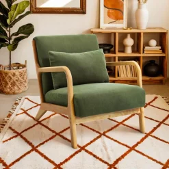 Sicaan Scandinavische Vintage Fauteuil Marie Khaki Corduroy En Hout