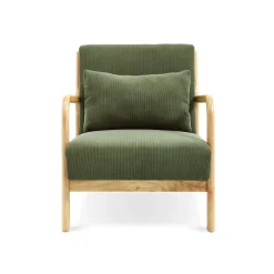 Sicaan Scandinavische Vintage Fauteuil Marie Khaki Corduroy En Hout