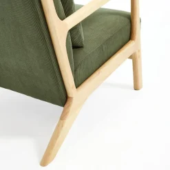 Sicaan Scandinavische Vintage Fauteuil Marie Khaki Corduroy En Hout