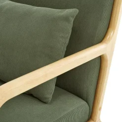 Sicaan Scandinavische Vintage Fauteuil Marie Khaki Corduroy En Hout
