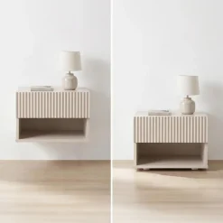 Sicaan Set Van 2 Hangende Nachtkastjes Leya Beige - Met Latten