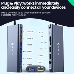 Siltcon Docking Station 14-in-1 Usb-c - 2x Hdmi 4k - Vga - Rj45 - 100w