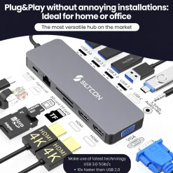 Siltcon Docking Station 13-in-1 - 2x Hdmi 4k - Rj45 - 100w Pd