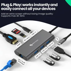 Siltcon Hub 8-in-1 Usb-c - Hdmi 4k - Rj45 - Sd Tf - 3x Usb 3.0