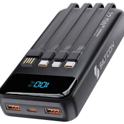 Siltcon Powerbank 30000mah - Usb-c 22.5w - 4 Kabels - Zwart
