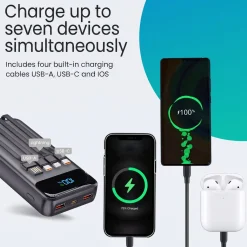 Siltcon Powerbank 30000mah - Usb-c 22.5w - 4 Kabels - Zwart
