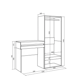 Skraut Home - Consoletafel Haltafel - Open Kledingkast - 130x35x145 Cm - Wit