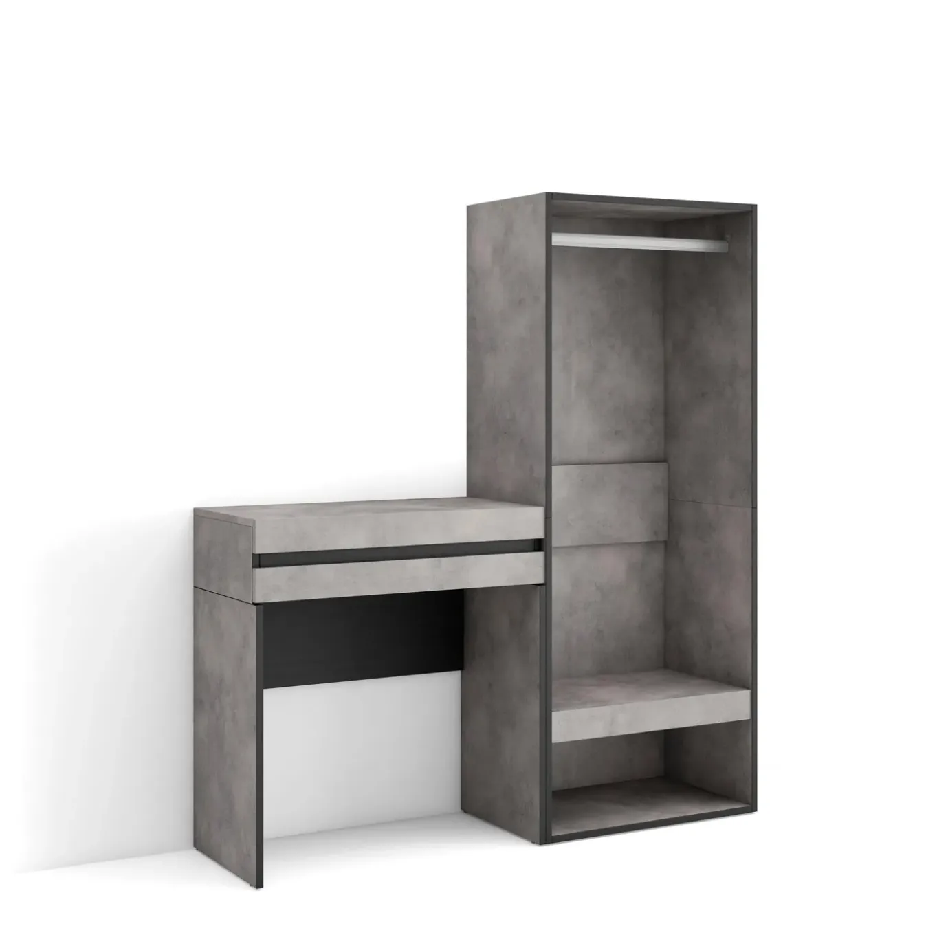 Skraut Home - Consoletafel Haltafel - Open Kledingkast - 130x35x145 Cm - Cementgrijs