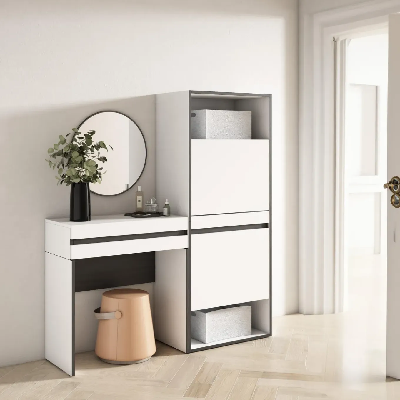 Skraut Home - Consoletafel Haltafel - Schoenenkast - 130x35x145 Cm - Wit
