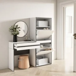 Skraut Home - Consoletafel Haltafel - Schoenenkast - 130x35x145 Cm - Wit