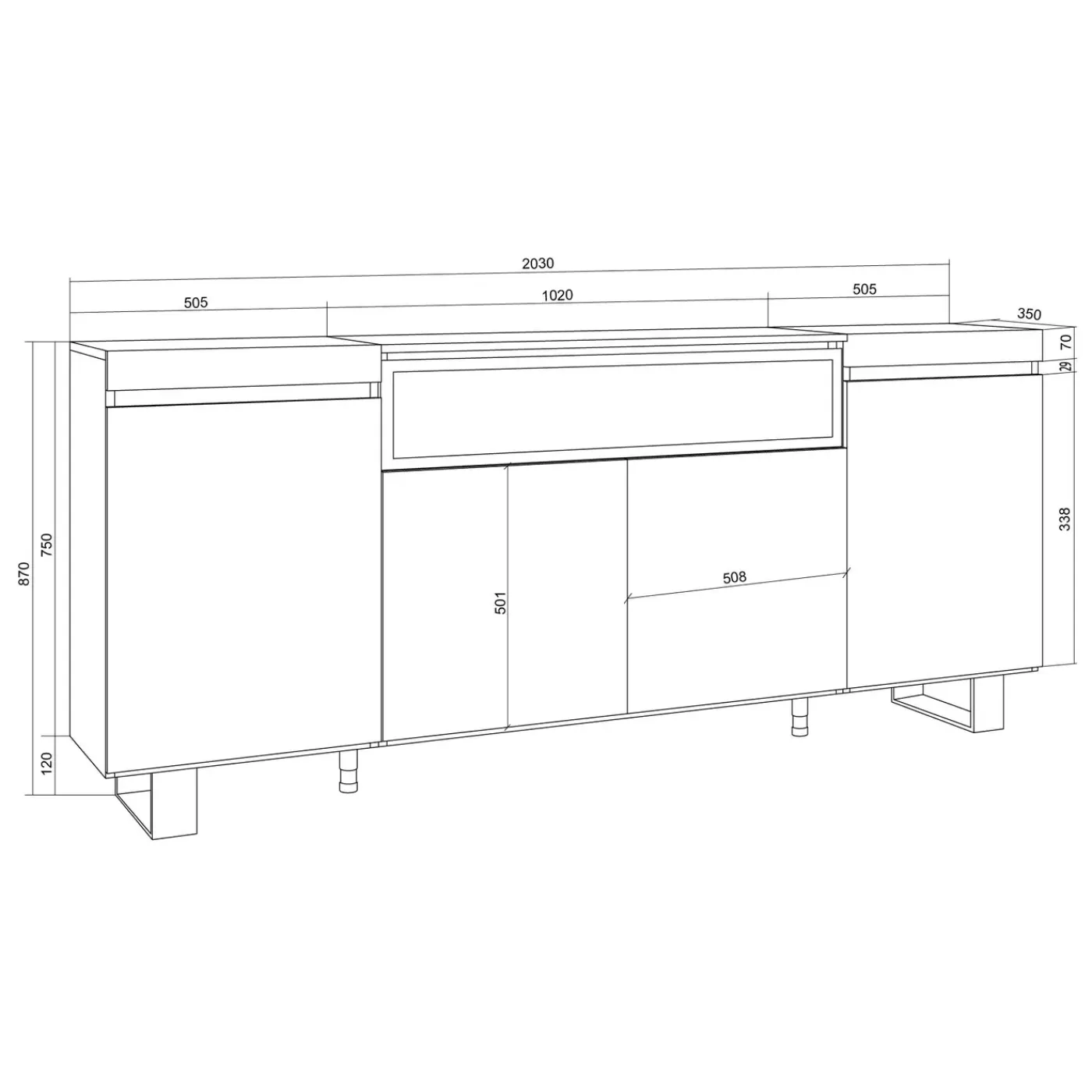 Skraut Home - Dressoir - Elektrische Haard - 200x35x87 Cm - Wit En Eiken Soft