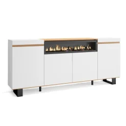 Skraut Home - Dressoir - Elektrische Haard - 200x35x87 Cm - Wit En Eiken Soft