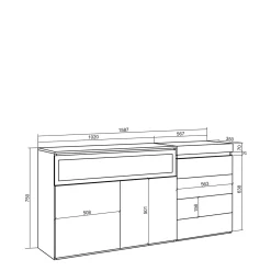 Skraut Home - Dressoir - Opbergkast - Elektrische Haard - Ladekast - Commode - 157x35x75 Cm - Eiken